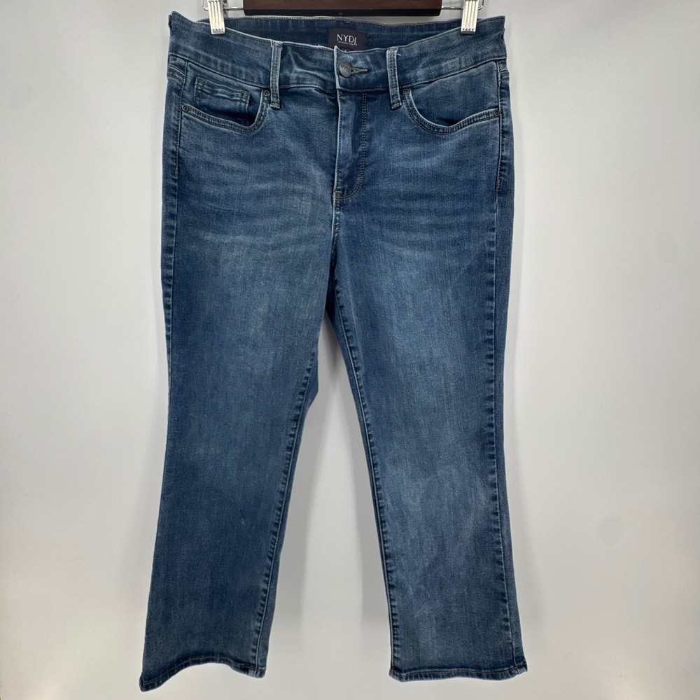 NYDJ Rockie Cool Embrace Lift Tuck Marilyn Straight Jeans Womens 8 Blue Mid Rise